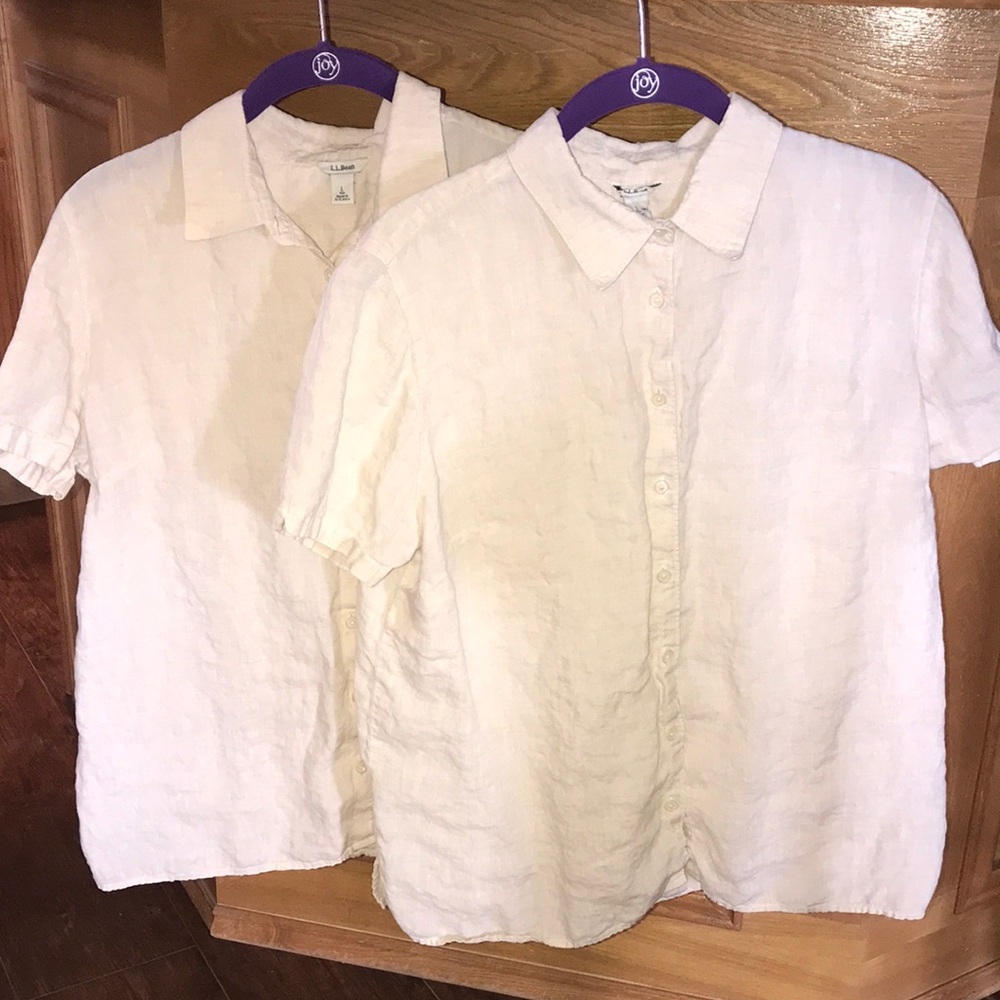 L.L. Bean Linen Button Front Short Sleeve Women’s Shirs x2